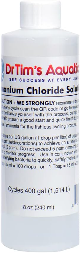 DrTim’s Aquatics Ammonium Chloride Solution for Fishless Cycling, 8 oz., Treats 400 gal. Fish Tank Cleaner