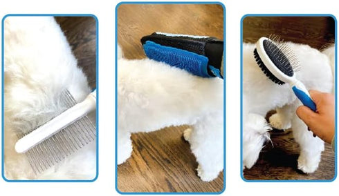 Animal Planet Pet Daily Grooming Kit (3 Pack) for Dogs & Cats - Reversible Grooming Glove, Double Sided Comb & Brush