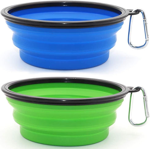 Collapsible Water Bowls for Cats Dogs, 2 Pack, Portable Pet Feeding Dish for Traveling, Large, Blue+Green