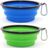 Collapsible Water Bowls for Cats Dogs, 2 Pack, Portable Pet Feeding Dish for Traveling, Large, Blue+Green