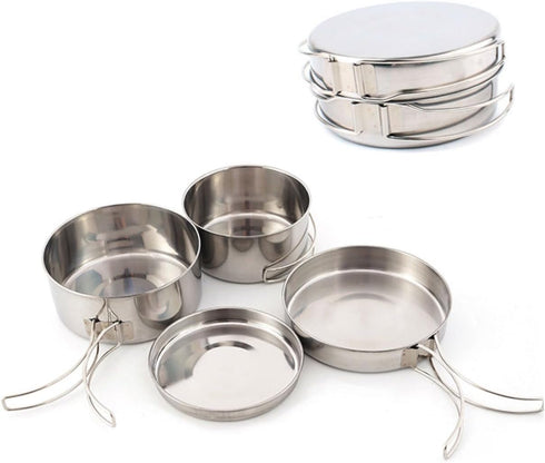 4pcs Set Backpacking Toddmomy Stainless Steel Cookware Portable Cooking Supplies for Outdoor Camping Hiking