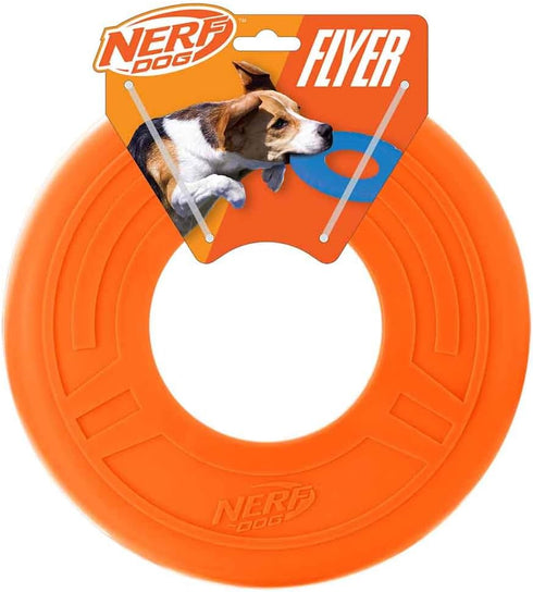 Nerf Dog Atomic Flyer 10 Inch Outdoor Dog Fetch Toy, Rubber Flying Disc for Medium and Large Dogs, Orange