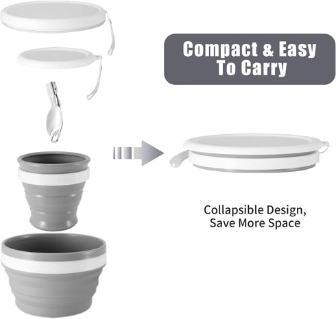 Odoland Mess Kit for Camping 1 Person with Silicone Collapsible Bowl Collapsible Cup & Stainless Steel Spoon for Backpacking Outdoor Camping Hiking and Picnic