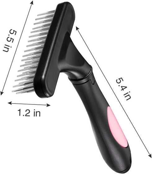 Pet Grooming Rake Comb for Dogs & Cats - Double Row Pins for Shedding, Dematting, Safe Grooming & Deshedding Brush