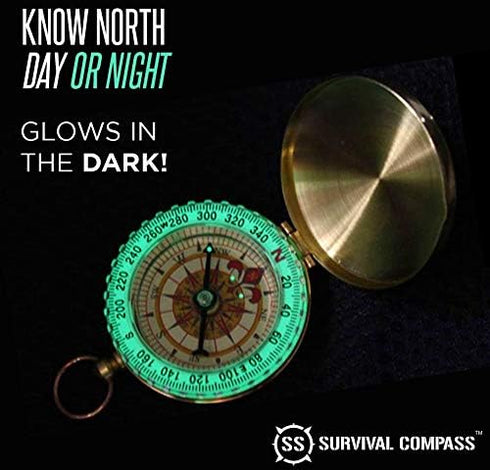 SharpSurvival Glow in The Dark Military Compass - Handheld Lightweight Compass for Hiking and Camping