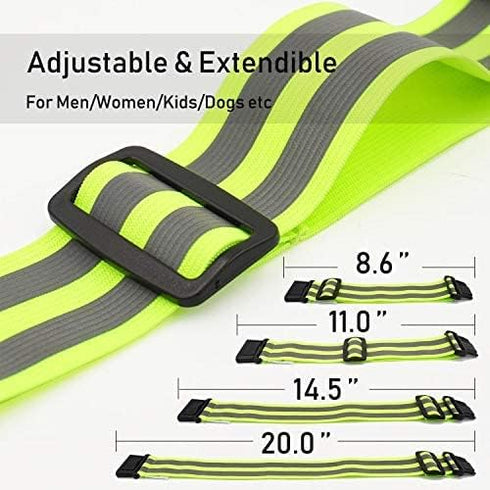 Reflective Running Gear Bands Belt for Night Walking, Reflective Bands for Runners Women Kids Men, Bicycle Pants Cuff Bands Clip, Arm Ankle Leg Safety Bands for Cycling (2 Bands)