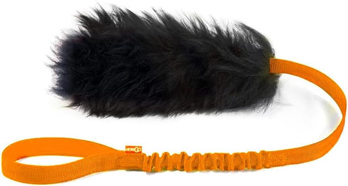 HOWGO Dog Rope Toy, 100% Sheepskin Bungee Chaser Tug Toy for All Breeds (Orange, Long Without Ball)