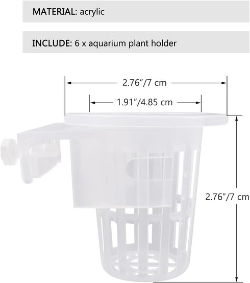 6Pcs Acrylic Aquarium Plant Holder, Top of Tank Aquatic Plant Cups for Fish Tank Decor