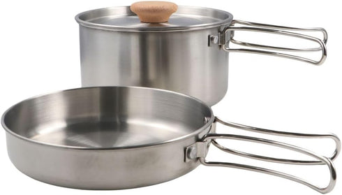 zaoalife 2pcs Set Set Backpacking Camping Cookware Outdoors Stainless Steel Cookware Non-Stick Lightweight Pot Pan