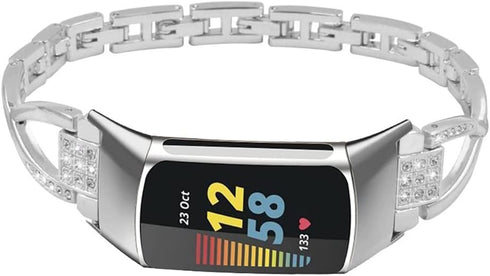 Compatible with Fitbit Charge 6/Charge 5 Band for Women, Slim Crystal Bling Glitter Diamond Rhinestones Jewelry Metal Bracelet Sport Wristband Replacement Band for Fitbit Charge 6/Charge 5