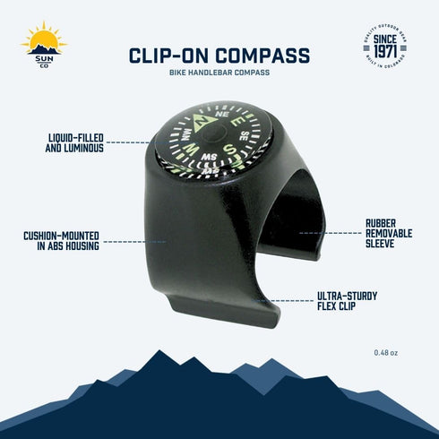 Sun Company Clip-On Compass for Bikes, Handlebar Compass for Bicycle, Motorcycle, ATV, Snowmobile