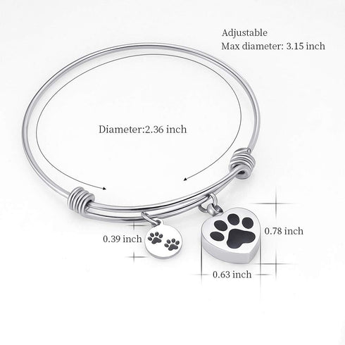 Always in My Heart Expandable Cuff Cremation Bracelet for Ashes - Dog Cat Paw Prints Pet Memorial Urn Jewelry