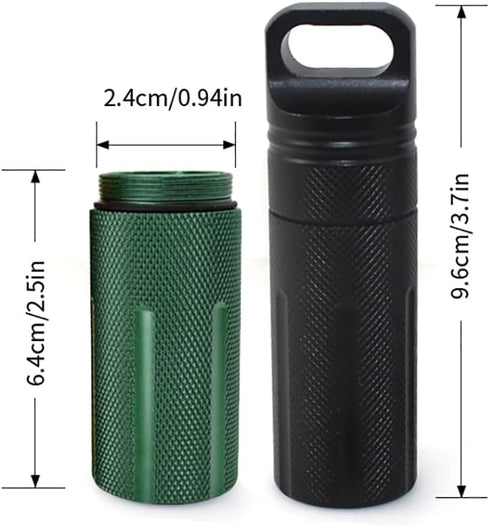 SENHAI Air-Tight EDC Accessory Case | Waterproof Pill Capsule Fob Bottle, 2 Pack Aluminum Outdoor Dry Containers