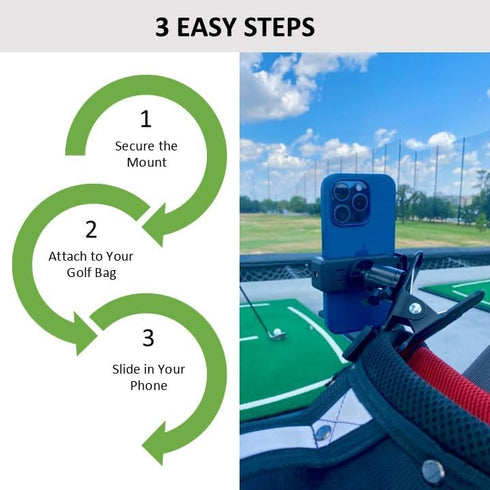 Record Your Golf Swing with The SwingScout, Golf Bag Phone Holder, Easy Clip, Compatible with Any Cellphone