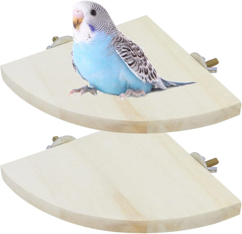 Wontee Bird Perch Stand, 2 Pack Wooden Platform Corner Ledge for Budgies, Cockatiels, Conures, 5.1"x5.1"