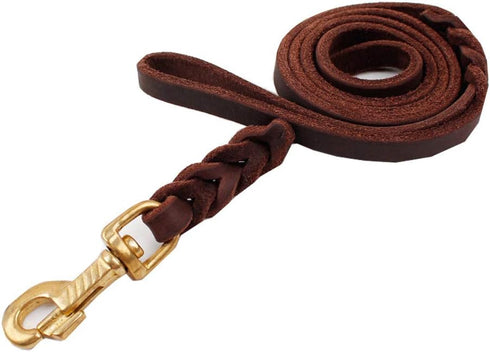 Genuine Leather Dog Leash, 4 Feet Braided Heavy Duty Leash, Soft and Durable for Small Medium Walking and Training