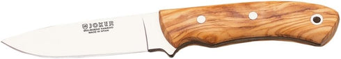 Joker Bushcraft Knife Pantera CO17, 3.74 inches MOVA Steel Blade, Olive Wood Handle, Brown Leather Sheath