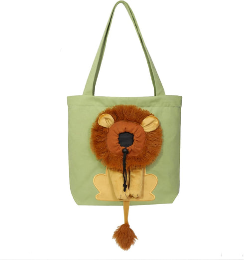 Pet Canvas Shoulder Bag, Cute Lion-Shaped Small Dog Carrier, Portable Chest Bag for Small Dogs and Cats (Light Green,