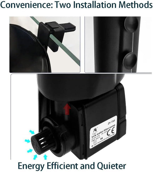 Internal Aquarium Filter, Waterfall Flow Pump with 2 Filter Sponges for Small Fish Tank, Turtle Tank, Shrimp, Frog