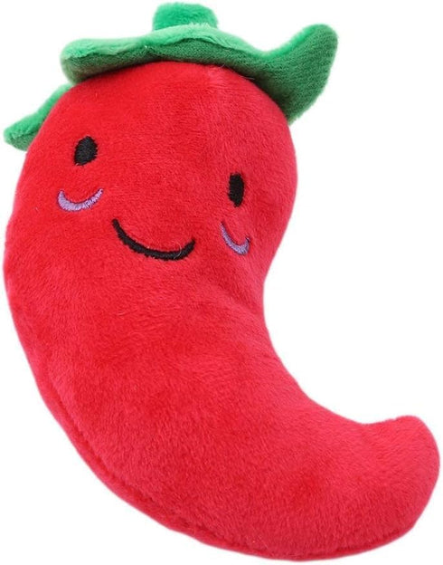 Plush Chilli Toy Fruits and Vegetables, Dog Squeaky Toys for Small Dogs, Chili Eggplant Corn Puppy Toys, Size 1