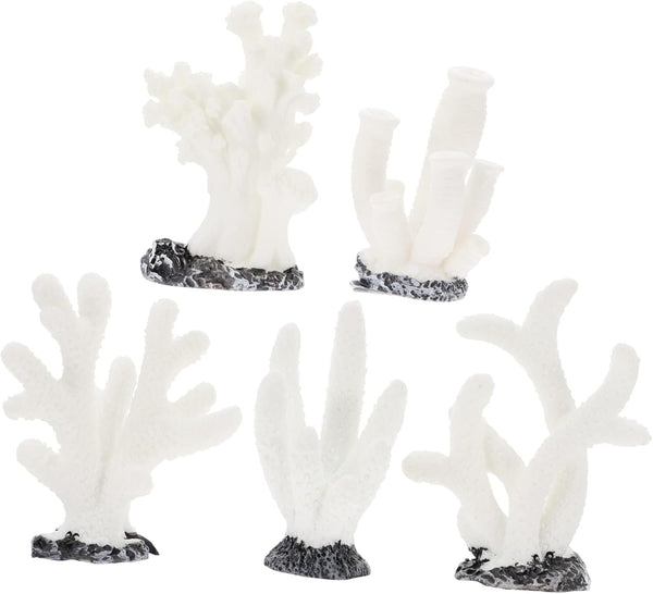 FOMIYES 5pcs Coral Decorations for Fish Tank, Fake Coral Ocean Diorama Kit, White Resin Coral Reef Ornament