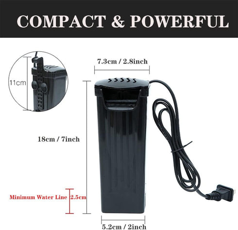 Aquarium Filter for Turtle Tanks, Fish Tank Waterfall Flow Pump for Reptiles, Amphibians, and Cichlids