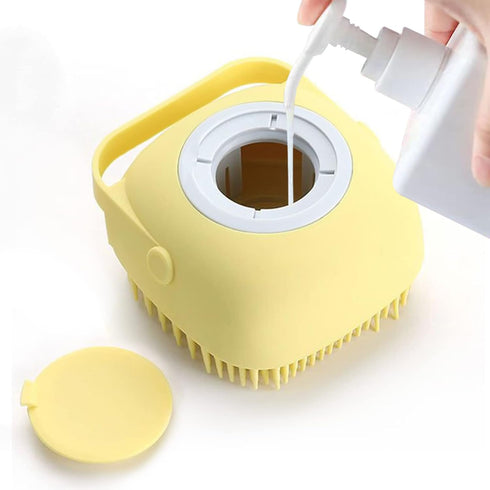 ELEGX Pet Grooming Bath Massage Brush with Soap Dispenser, Soft Silicone Bristle for Long & Short Haired Dogs Cats