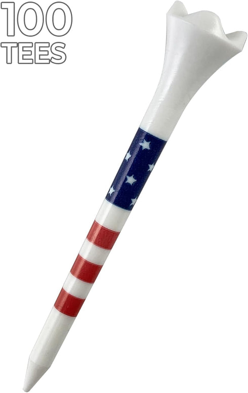 Pride Golf Tee Performance Plastic Golf Tees - Stars & Stripes - 100 Count, 3-1/4 Inch, Made in the USA