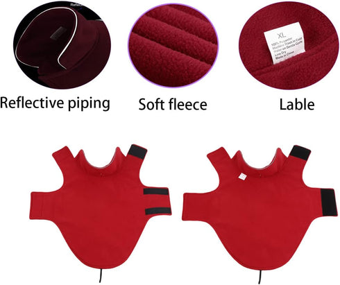 Fleece Dog Coat Pet Jacket, Reflective for Cold Weather for Extra Large to Small Pets (Red, S)