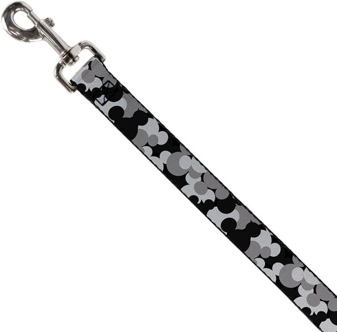Buckle-Down Dog Leash Mickey Mouse Head Stacked Black Grays Available In Different Lengths And Widths For Small Medium Large Dogs and Cats, 4 Feet Long - 1" Wide