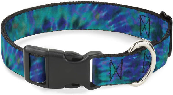 Buckle-Down Plastic Clip Collar - Medium Tie Dye Green/Blue/Purple - 1" Wide - Fits 11-17" Neck