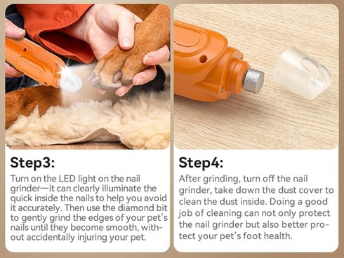 6 Trimmer PAPIFEED Speed Pet Nail Grinder with Dual LED Lights, Rechargeable Dog Nail with Dust Proof Cover, Type-C