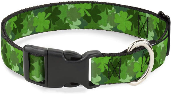 Buckle-Down St. Pat's Stacked Shamrocks Greens Plastic Clip Collar, Large, 15-26"