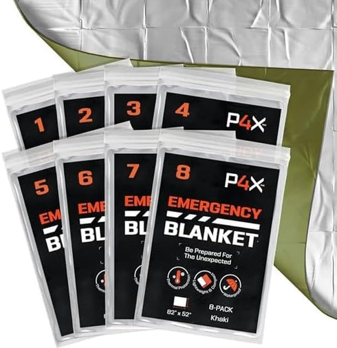 PREPARED4X Mylar Blankets 8 Pack, Waterproof Emergency Blankets for Outdoor Survival