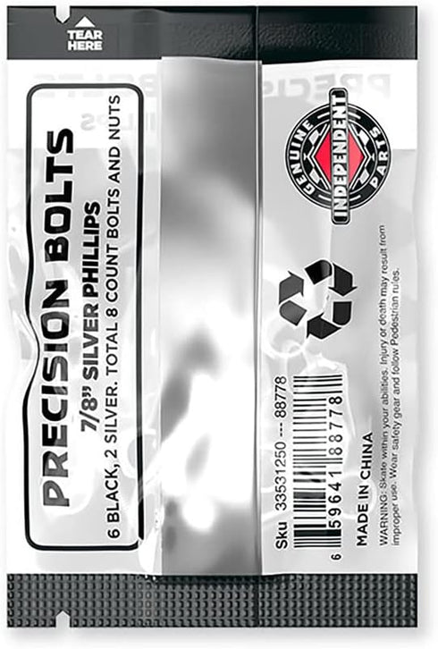 Independent Genuine Parts Cross Bolts, Standard Phillips Skateboard Hardware, Black/Silver, 7/8"