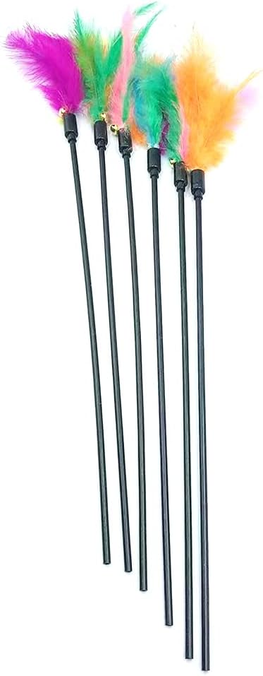 IUHKBH Cat Wands - 6 PCS Colorful Feather Stick Flexible Kitten Wand Interactive Cat Toys for Your Kitty