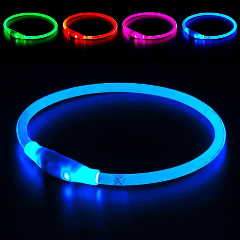 BSEEN Light Up Dog Collar, USB Rechargeable Flash Necklace for Pet Safety, Blue for Small Medium Large Dogs