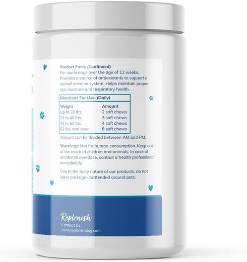 Replenish Allergy and Immune Support Chews for Dogs - Dr. Rachel's Antioxidant-Rich Skin & Coat Health