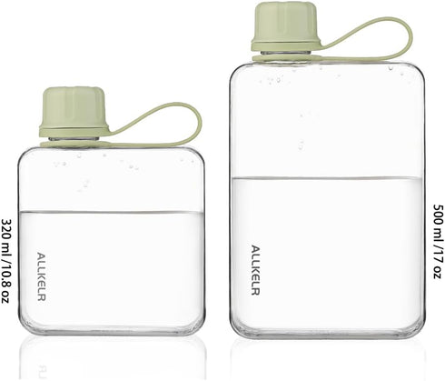 Portable Flat Water Bottle, 10.8 oz BPA Free Reusable Tritan Plastic, Lightweight Leakproof Slim for Hiking