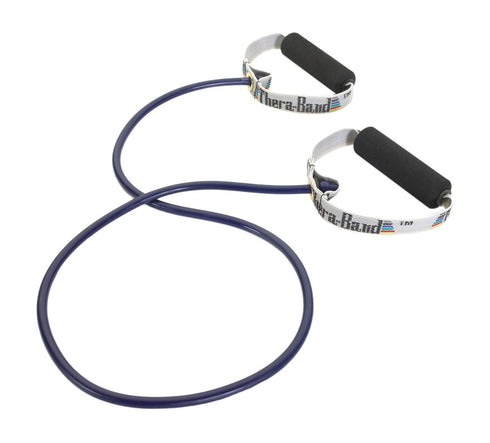 THERABAND Resistance Tubes - Professional Latex Elastic Tubing with Soft Handles - 48 Inch, Blue, Extra Heavy