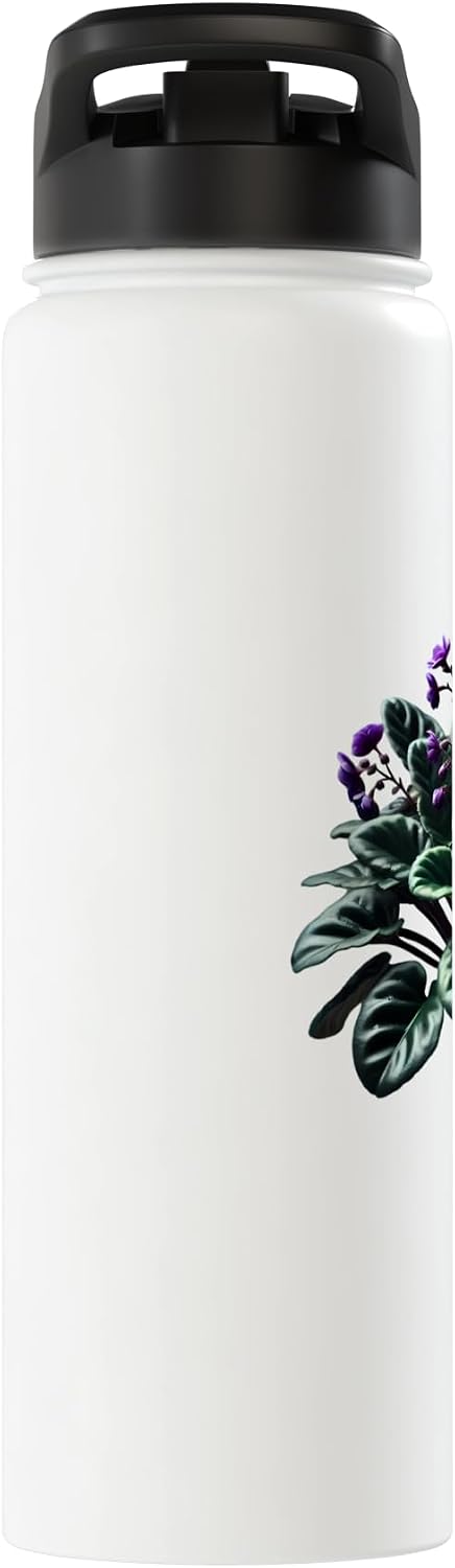 African Violet Lover Gifts and Apparel African Violet Flower Plant Botanical Stainless Steel Insulated Water Bottle