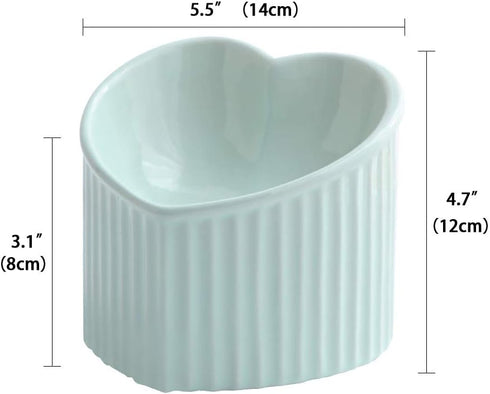 Green ceramic Raised Cat Bowls, Tilted Elevated Food or Water Bowls, Stress Free, Backflow Prevention, Dishwasher and Microwave Safe, Lead & Cadmium Free