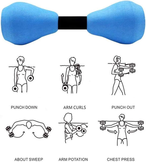 MSUIINT Water Dumbbells, 2 Pcs Blue Foam Dumbbell for Aquatic Exercise, Pool Fitness Equipment