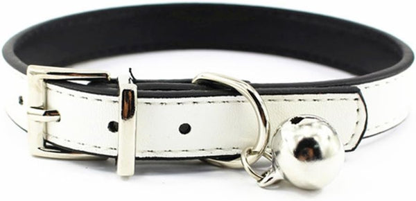 Metal Buckle Pet Collar with Bell, Suit for Cats or Puppy Dogs in White/Black/Red/Pink/Blue/Brown (M, White)