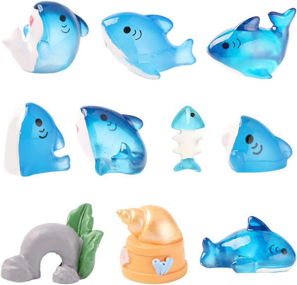 20Pcs Mixed Color Luminous Shark Ornaments, Cute and Naughty Aquarium Micro Landscape
