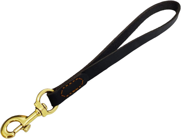Leather Short Dog Leash, 13 Inch Traffic Lead Leash for Large Dogs Training and Walking