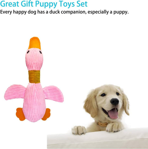 Large Goose Puppy Toys, Squeaky Crinkle Duck Dog Chew Toys for Small Medium Breeds, Puppy Teething Toys, Pink (4 Pack)