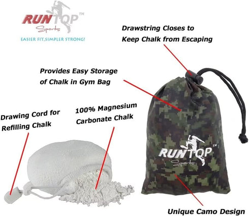 RUNTOP 2.4OZ Refillable Magnesium Carbonate Powder Gym Chalk Ball Bag for Weightlifting, Cross Fitness, Rock Climbing