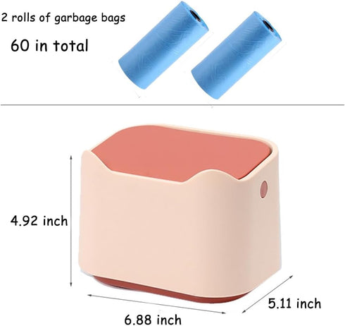 Cat Litter Trash Can Mini Countertop Trash Can with Press Type Lid Cat Poop Trash Can Includes 60 Refill Bags