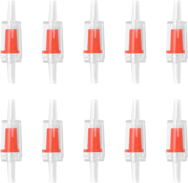 10PCS Non-Return One Way Air Check Valve, Red Clear Plastic for Aquarium Air Pump